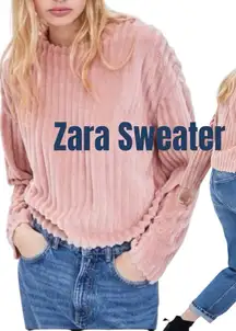 Zara pink plush faux fur ribbed sweater