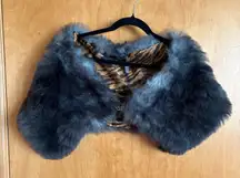 Helen Welsh Faux Fur Bolero Shrug Animal Print Lining Rhinestone Clasp Italy