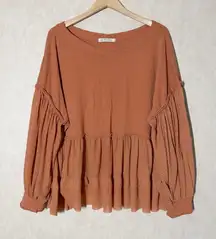 We The Free Women’s Ruffle Tiered Top Balloon Sleeve Boho Lagenlook in Orange L