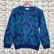 Vintage 90s Cape Cod filigree teal blue sweater