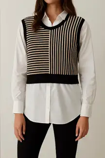 Maeve Anthropologie Striped Sweater Vest Button Down Top‎ NWT Size Small