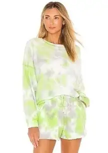 Free People Kelly Washed Tie Dyed Sweatshirt & Shorts Set In Citron Gray & Cream