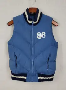 Victoria's Secret PINK Women's Vest XS‎ Blue Graphic Zip Up Quilted Down Puffer