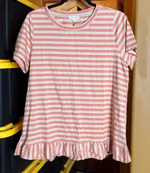 NWT Cotton Bleu by Nu Label Striped Ruffled Short Sleeve Top Coral Size Small
