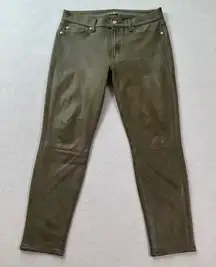 7 For All Mankind Faux Leather Skinny Pants Womens 31x26 Olive Green Jeans Slim