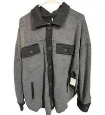 Free People Washed Black Fleece Shirt Jacket With Button Front Style - Size L
