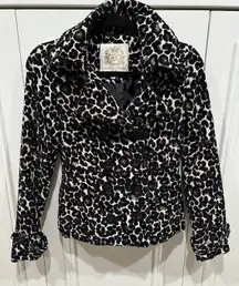 Wet Seal Leopard Animal Print Double Breasted Carpet Bag Coat Size XS Mob Wife