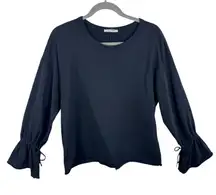 Zara Trafaluc Black Terry Cloth Long Bell Sleeve Round Neck Pullover Top Size S