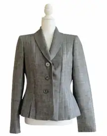 Le Suit Blazer Jacket Gray Silver Three Button Front Pleated Tailored Size 6