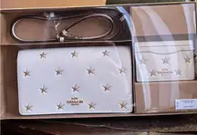 Authentic COACH Smooth glitter stars  flap crossbody with a card holder set