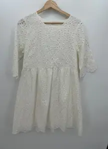 Unbranded Womens White Eyelet Dress Size L Modest 1/2 Sleeve Coquette Dainty