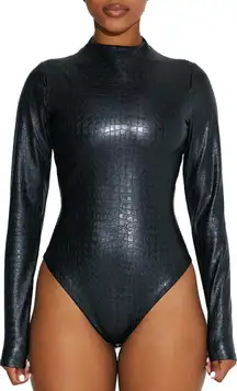 Croc Embossed Faux Leather Bodysuit  Size S