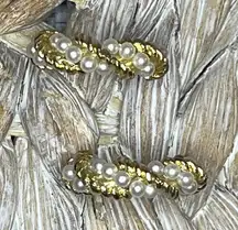 Elegant Gold Tone and Faux Pearl Twist Earrings