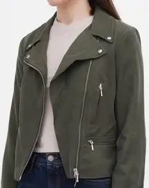 Club Monaco Women's Olive Green Moto Jacket XS Asymmetrical Zip Casual Fall​