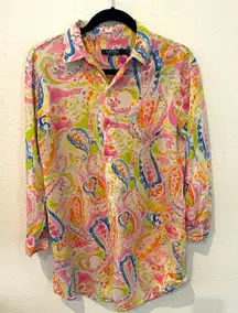 Ralph Lauren Cotton Nightshirt Monogrammed Floral Button Down Size S Small