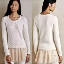 Anthropologie Cable Knit Skirted Wool Sweater Tunic Dainty Ballet Coquette Large