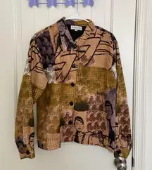 EUC Vintage Kaktus women’s button‎ front face abstract patch soft shirt medium