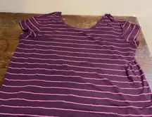 Women's Maroon Pink Striped Tie-Back Top Short Sleeve Round Neck Casual Tee​