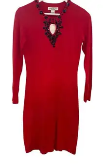 Melrose Chic NWT New York Red sweater dress beaded keyhole chest crew neck mediu