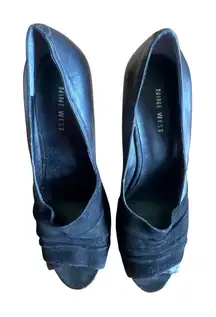 Nine West Heels Peep Toe Pumps Black Suede‎ Party Career Shoes Women's Size 8M