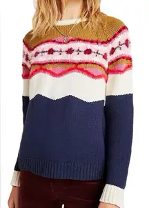 Anthropologie Field Flower Fair Isle Wool Blend Pullover Camellia Sweater
