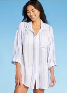 Kona Sol gauze button down lightweight striped swimsuit coverup size medium NWOT