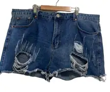 Boohoo Blue short denim blue jean distressed plus shorts size 16