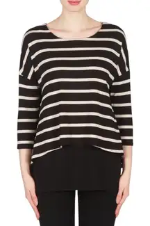 Joseph Ribkoff Black and Beige Striped Layered 3/4 Sleeve Top Womens Size 8
