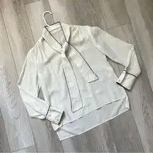 Silk Tie Blouse womens White (medium) classy timeless quiet luxury capsule chic