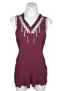 Staring at Stars Maroon Red Cutout Eyelet V Neck Sleeveless Romper Short Size S