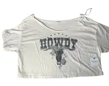 ARIZONA Howdy Cropped White Tee Shirt Large Rose‎ Bull Skull Country Cowgirl