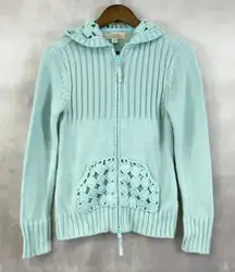 Cabelas Womens Crochet Knit Hoodie Sweater Small Boho Cottage Festival Hippie