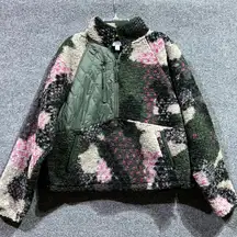 Joy Lab Sherpa Sweatshirt Womens Small Multi Camo Print Half Zip Raglan Sleeve