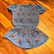 Women’s USA patriotic sequin ice cream skort set. Size medium
