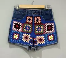 Farm Rio Crocheted High-Rise Denim Shorts Size 26 (2) EUC