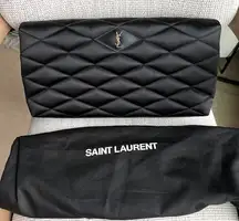New YSL Yves Saint Laurent Large Sade Satin Envelope Clutch in Black