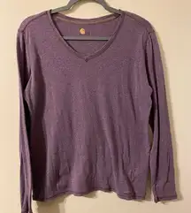 Womens Purple Carhartt Long Sleeve V-Neck T-Shirt Tee Size Medium