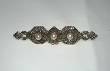 Art Deco Czech Brooch, Faux Pearl Brooch, filigree and diamante brooch c1920-30