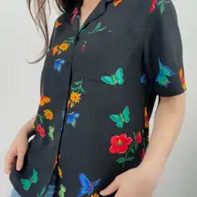 vintage ebony enchanted butterfly garden floral button down top cottagecore L