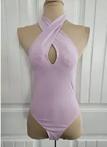 Zara Lavender Halter Bodysuit Size S Convertable Cotton Deep V Stretch NWT