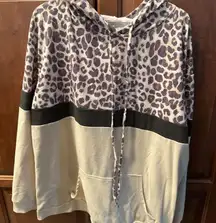 Source Unknown Leopard Print Hoodie - Black and Cream