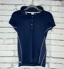 ALO Yoga Navy Blue Button Down Polo Shirt Golf 1/4 Button SZ S Designer Fitted