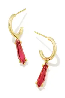 Kendra Scott Indie Huggie Earrings 14K Gold Over Brass Ruby Red Glass