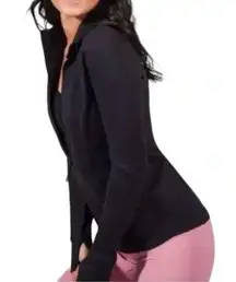 APANA Solid Black Full Zip Zipper Collared Thumbholes Active Jacket Track Jacket