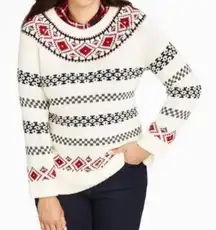 Talbots White Sweater fair isle holiday cozy preppy winter ski classic old money