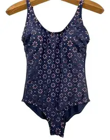 Kona Sol  Womens 1-Piece Swimsuit Sz S Navy Floral Cut-Outs Laser-Cut Modern