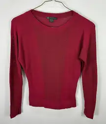 Armani Exchange Top Womens XXS Red Mesh Burnout Elbow Patch Quiet Luxury Preppy