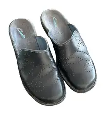 Clarks Artisan Mules Black Leather Wedge Slip On‎ Comfort Shoes Women's Size 7.5