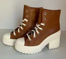 Converse Chuck Taylor Leather Platform Heeled Sneakers Brown  7.5 Casual Retro