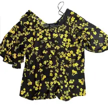 Who What Wear Black and Yellow Asymmetrical Blouse
